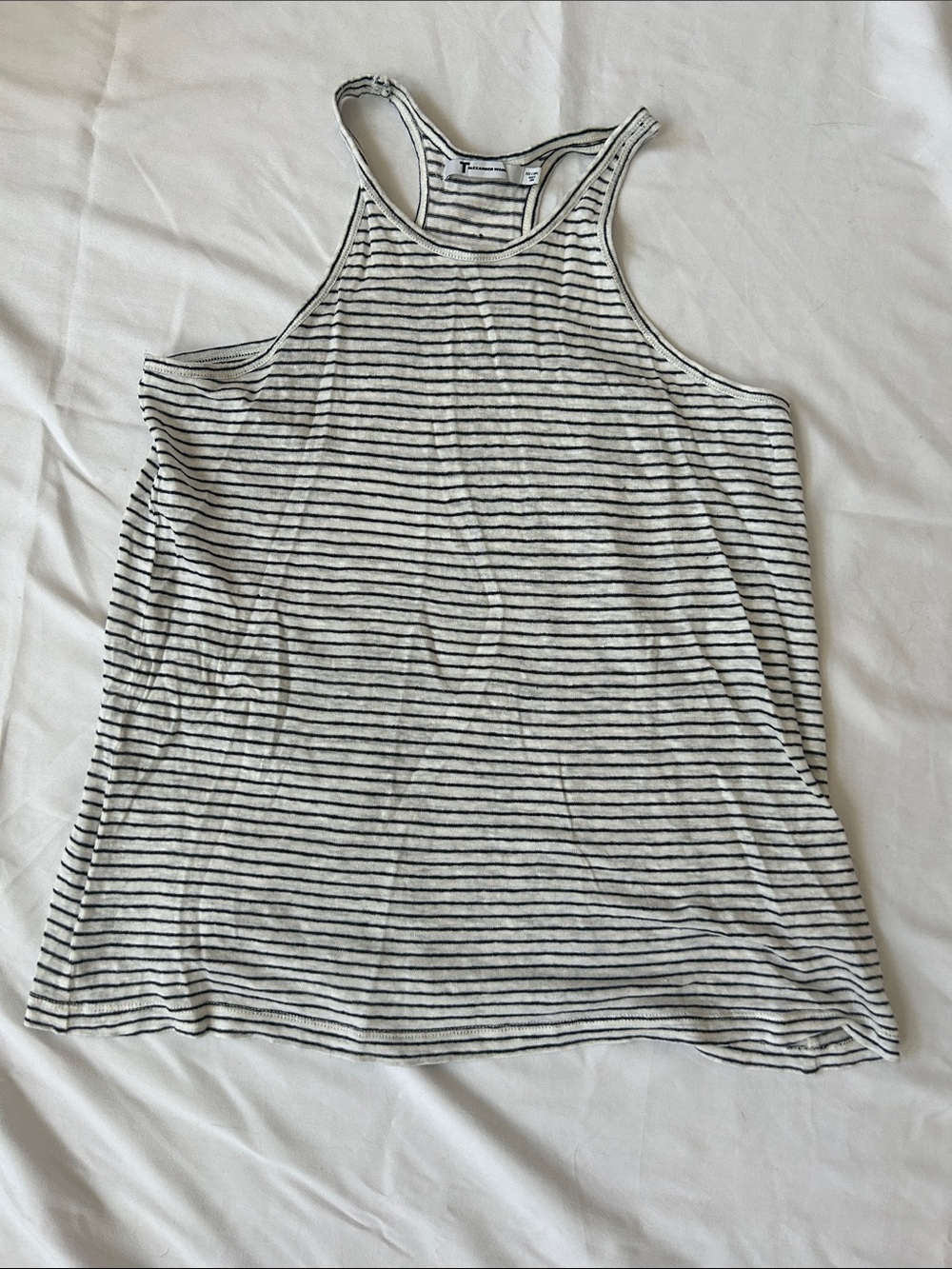 T by Alexander Wang Linen White & Navy Striped Racerback Tank